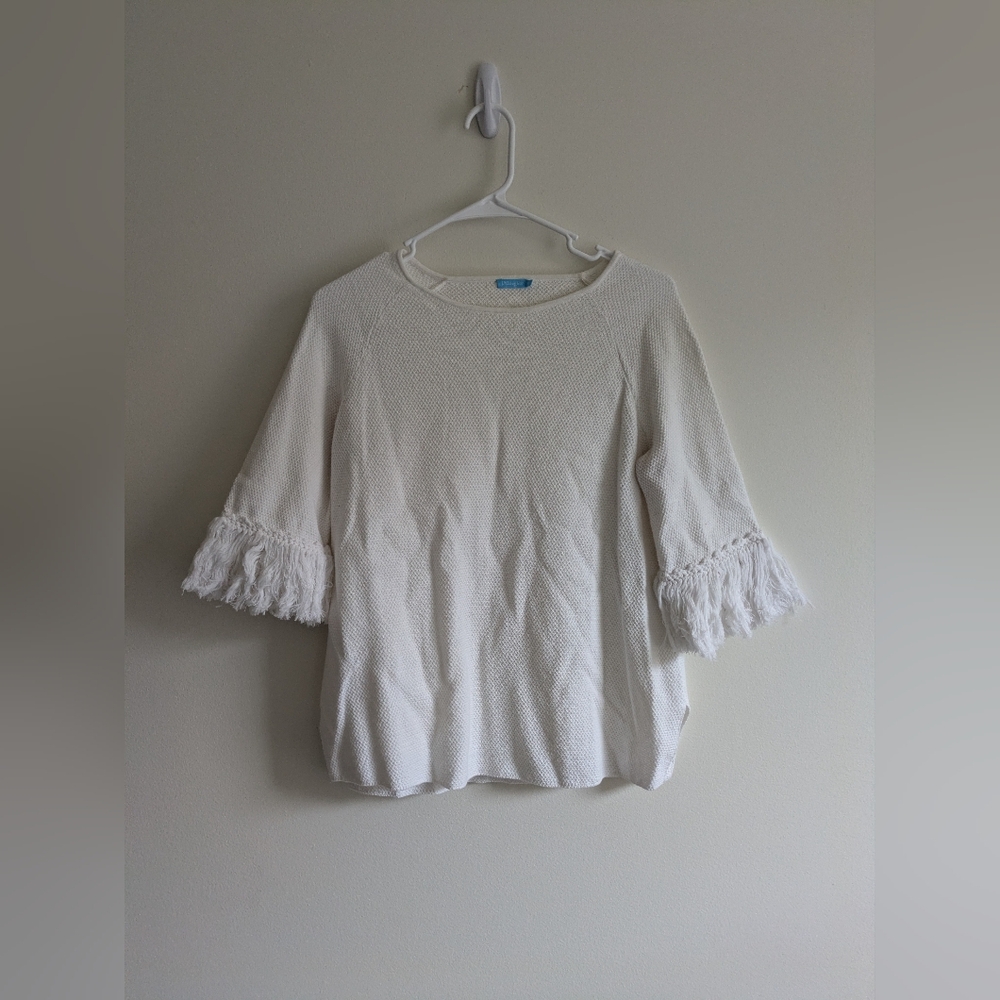 J. McLaughlin White Fringe Sleeve Top
